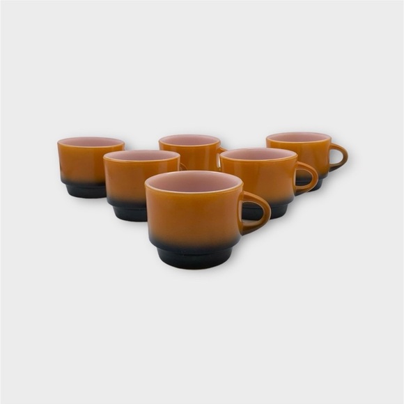 Vintage 60s Fire King Orange and Black Ombré Milk Glass Stackable Mugs set of 6 - Picture 13 of 15